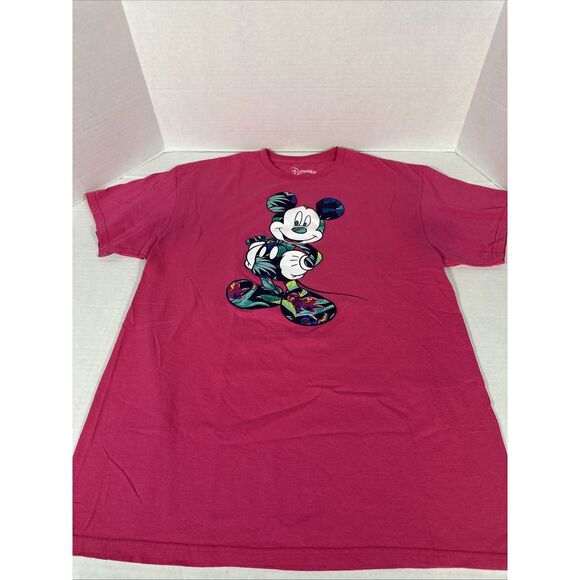 Disney Women's T-Shirt‎ Shirt XL Mickey Mouse Pink Aloha Hawaiian Tropical - Picture 1 of 4